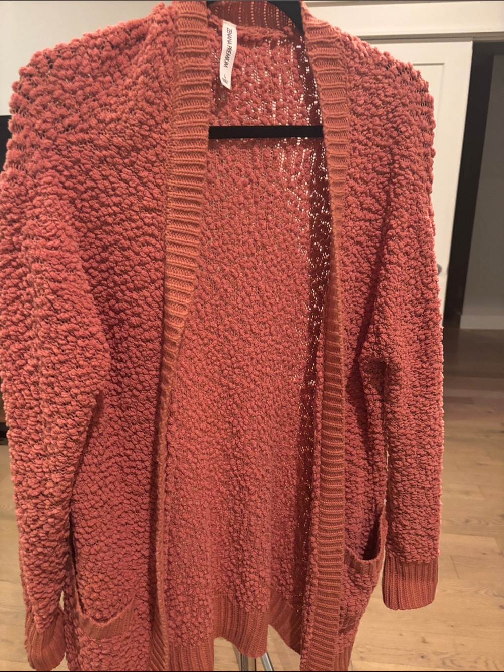 Zenana Outfitters Open-Front Cardigan in Coral Rust